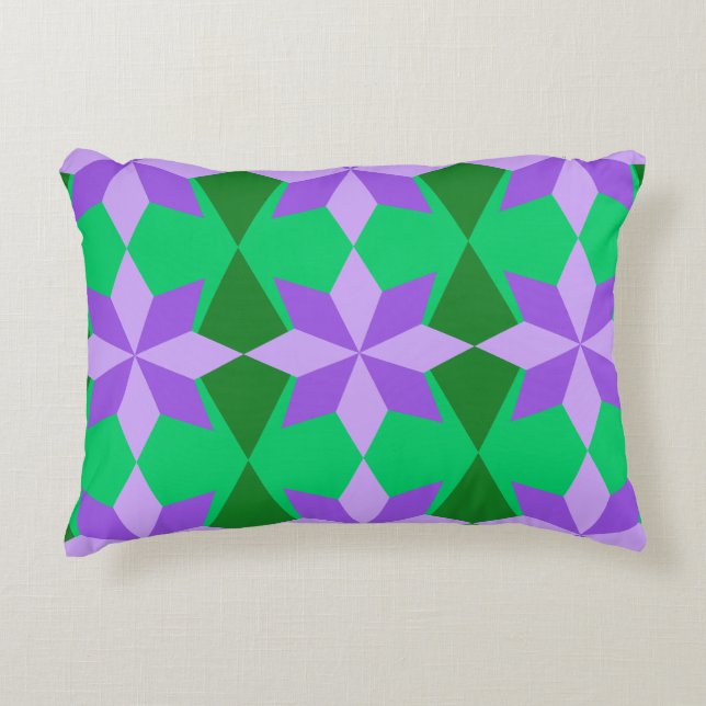 GREEN & PURPLE MARDI GRAS STAR PATTERNS ACCENT PILLOW (Front)