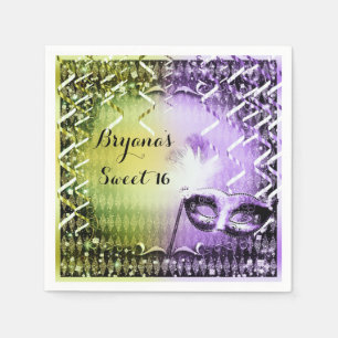 Green & Purple Masquerade Mask Mardi Gras Party Paper Napkins