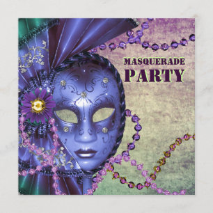 Green Purple Masquerade Party Invitation