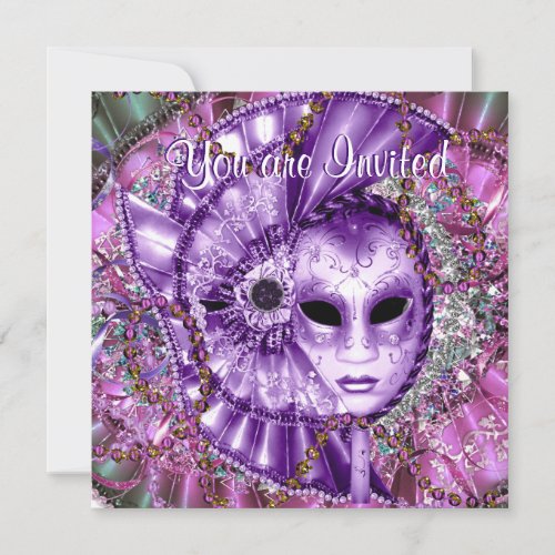 Green Purple Masquerade Party Invitation