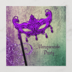 Green Purple Masquerade Party Invitations