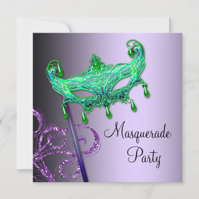 Green Purple Masquerade Party Invitations (Front)