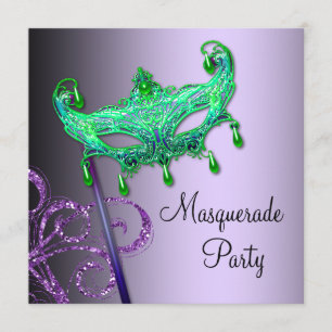 Green Purple Masquerade Party Invitations