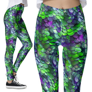 Green Purple Mermaid Scales Fantasy Costume Party Leggings