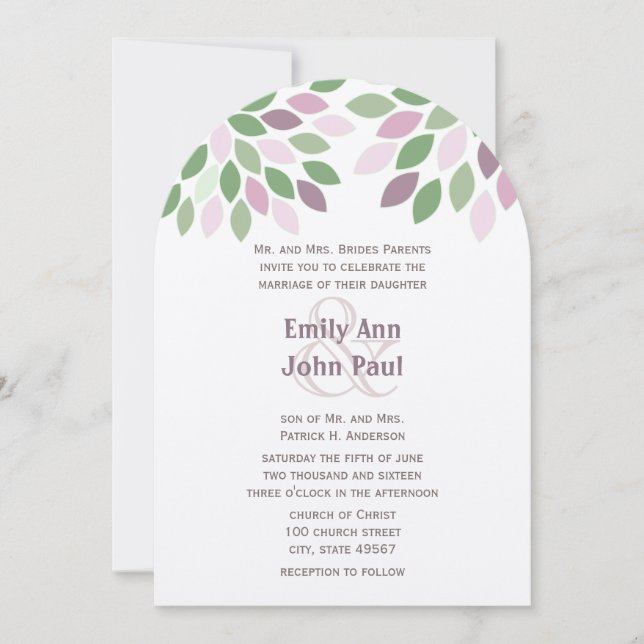 Green Purple Modern Tree Chrysanthemum Wedding Invitation (Front)