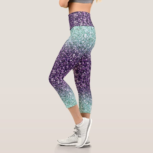 Green-Purple Ombre Glitters Capri Leggings (Left)
