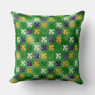 GREEN PURPLE ORANGE MARDI GRAS FLEUR DI LIS THROW PILLOW