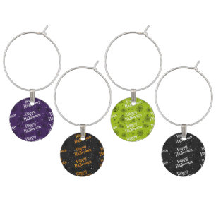 GREEN PURPLE ORANGE RED HAPPY HALLOWEEN WINE CHARM