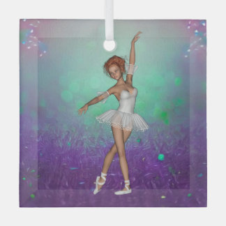 Green & Purple Painted Background & Ballerina Glass Ornament