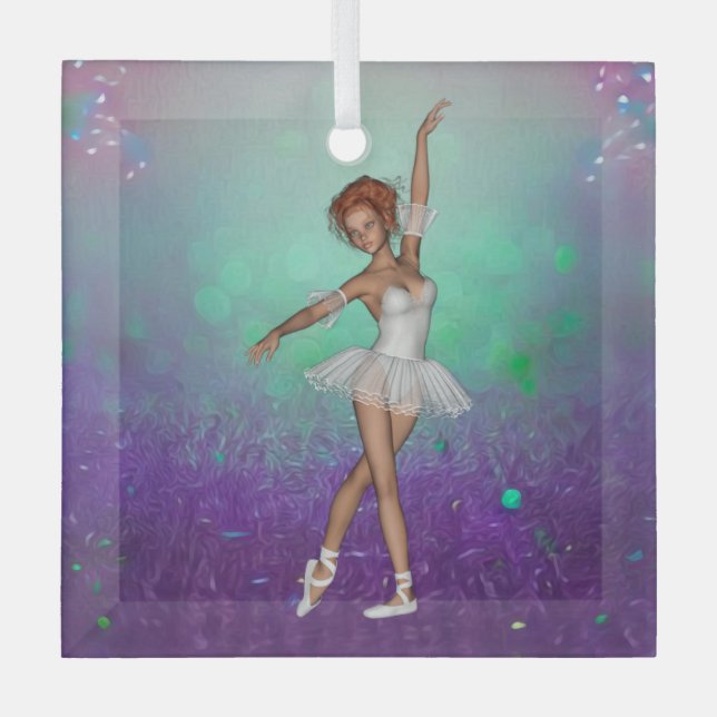 Green & Purple Painted Background & Ballerina Glass Ornament (Front)