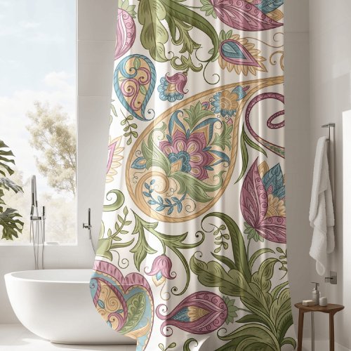 Green  Purple Paisley Floral Shower Curtain