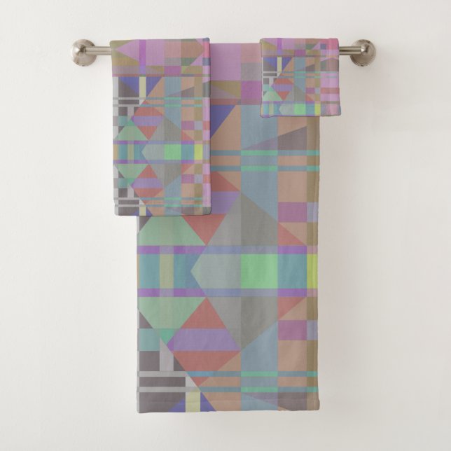 Green Purple Pink Geometric Bath Towel Set (Insitu)