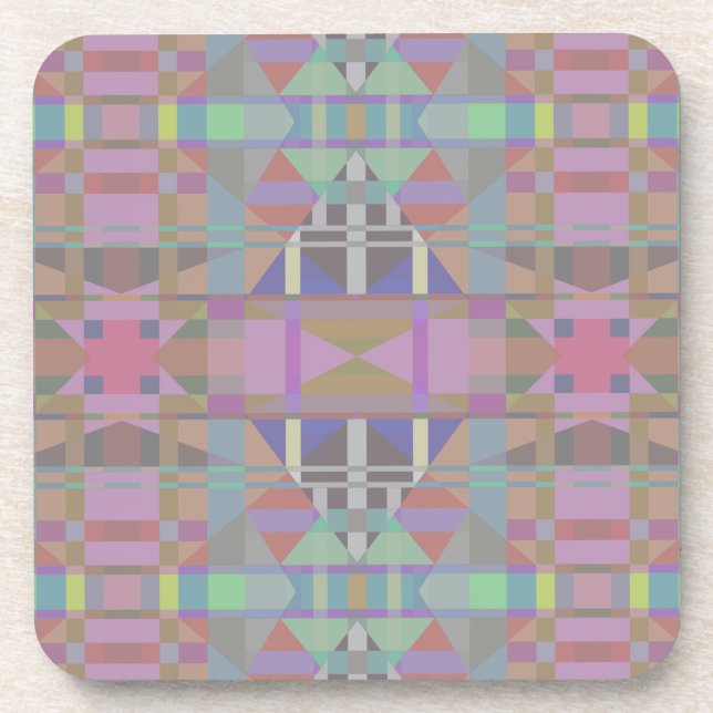 Green Purple Pink Geometric Beverage Coaster (Front)