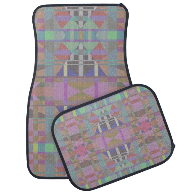 Green Purple Pink Geometric Car Floor Mat (Set)