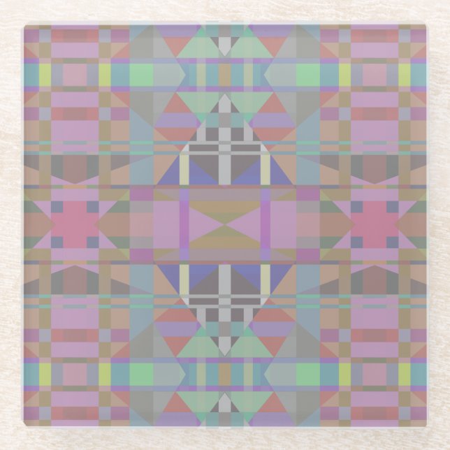 Green Purple Pink Geometric Glass Coaster (Front)
