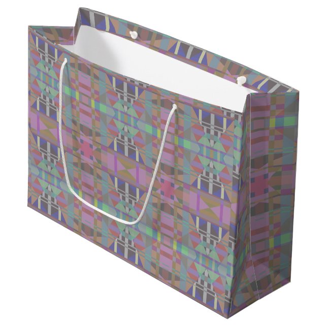 Green Purple Pink Geometric Large Gift Bag (Front Angled)