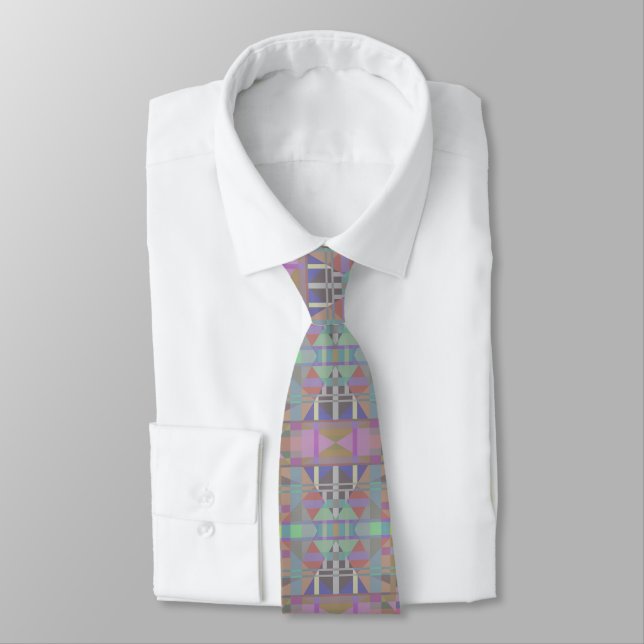 Green Purple Pink Geometric Neck Tie (Tied)