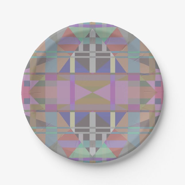 Green Purple Pink Geometric Paper Plates (Front)