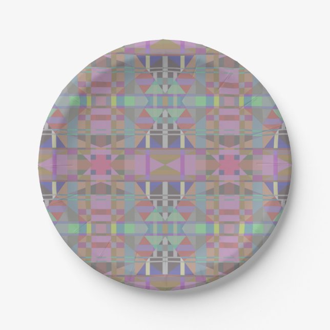 Green Purple Pink Geometric Paper Plates (Front)