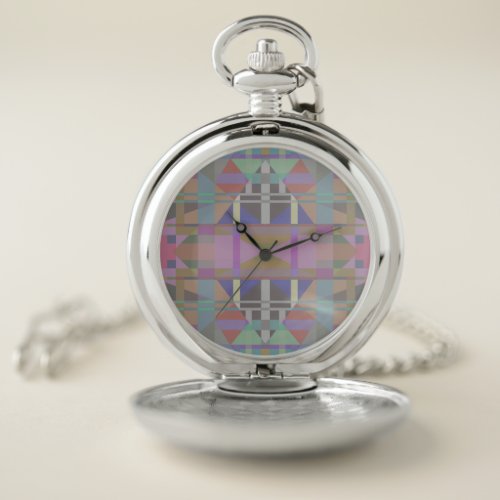 Green Purple Pink Geometric Pocket Watch