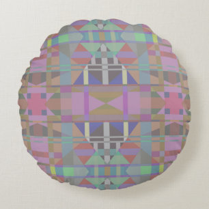 Green Purple Pink Geometric Round Pillow