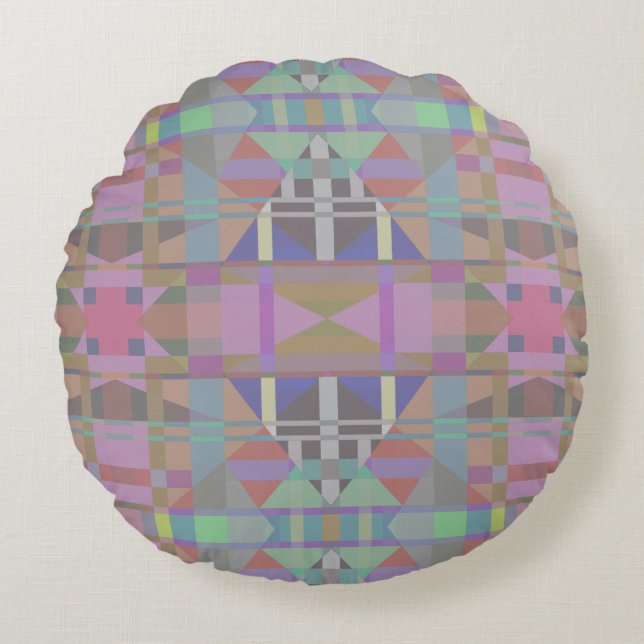 Green Purple Pink Geometric Round Pillow (Front)