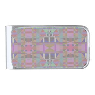 Green Purple Pink Geometric Silver Finish Money Clip