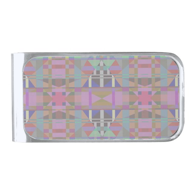 Green Purple Pink Geometric Silver Finish Money Clip (Front)