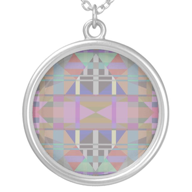 Green Purple Pink Geometric Silver Plated Necklace (Front)