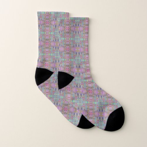 Green Purple Pink Geometric Socks