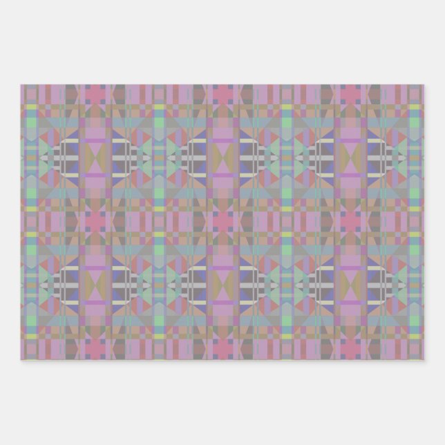 Green Purple Pink Geometric Wrapping Paper Sheets (Front)