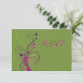 Green Purple Pink White Floral RSVP Card (Standing Front)