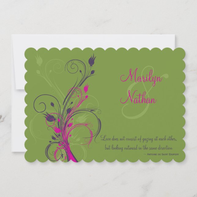 Green Purple Pink White Floral Wedding Invitation (Front)