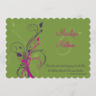 Green Purple Pink White Floral Wedding Invitation