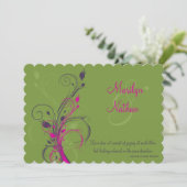Green Purple Pink White Floral Wedding Invitation (Standing Front)
