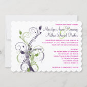 Green Purple Pink White Floral Wedding Invitation (Back)