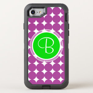 Green & Purple Polka Dot Monogram OtterBox Defender iPhone SE/8/7 Case