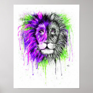 Green & Purple Poster - Lion Print!