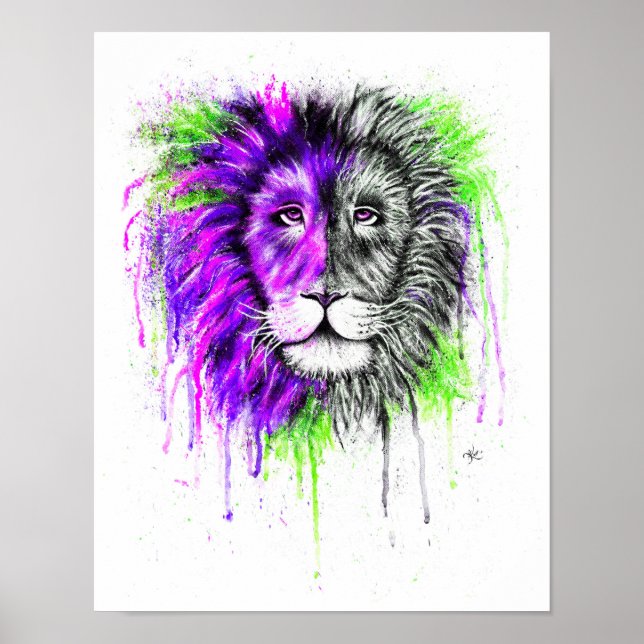 Green & Purple Poster - Lion Print! (Front)