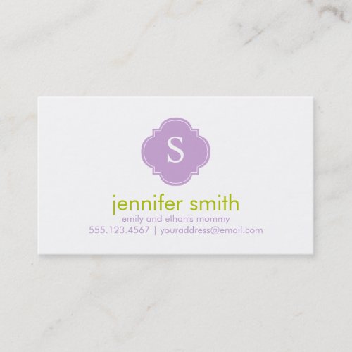 Green Purple Quatrefoil Monogram Stripes Pattern Business Card