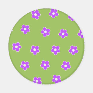 Green Purple Retro Y2K Flower Pattern Coaster Set