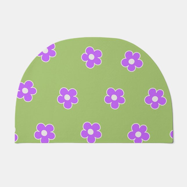 Green Purple Retro Y2K Flower Pattern Doormat (Front)