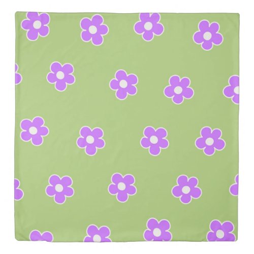Green Purple Retro Y2K Flower Pattern Duvet Cover