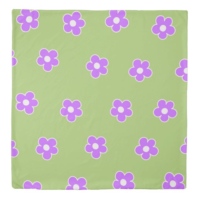 Green Purple Retro Y2K Flower Pattern Duvet Cover (Front)