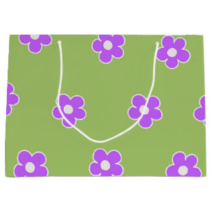 Green Purple Retro Y2K Flower Pattern Large Gift Bag