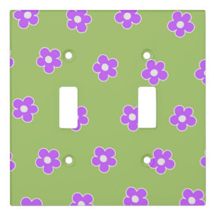 Green Purple Retro Y2K Flower Pattern Light Switch Cover