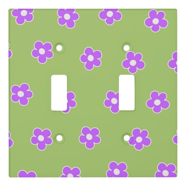 Green Purple Retro Y2K Flower Pattern Light Switch Cover (Front)