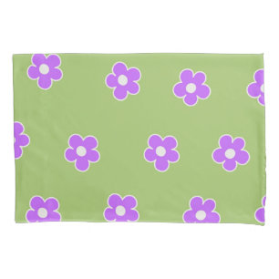 Green Purple Retro Y2K Flower Pattern Pillow Case