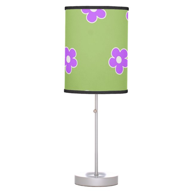 Green Purple Retro Y2K Flower Pattern Table Lamp (Front)