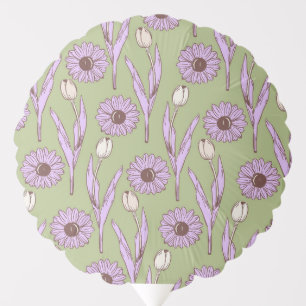 Green Purple Retro Y2K Funky Hippie Flower Pattern Balloon